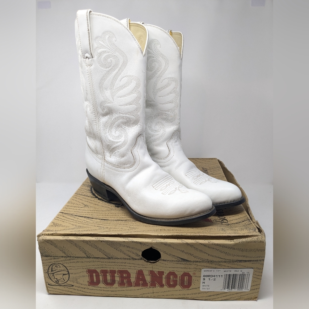 Durango Boots Womens Size 9.5 M White Leather Western RD4111 Pointed Toe Cowgirl